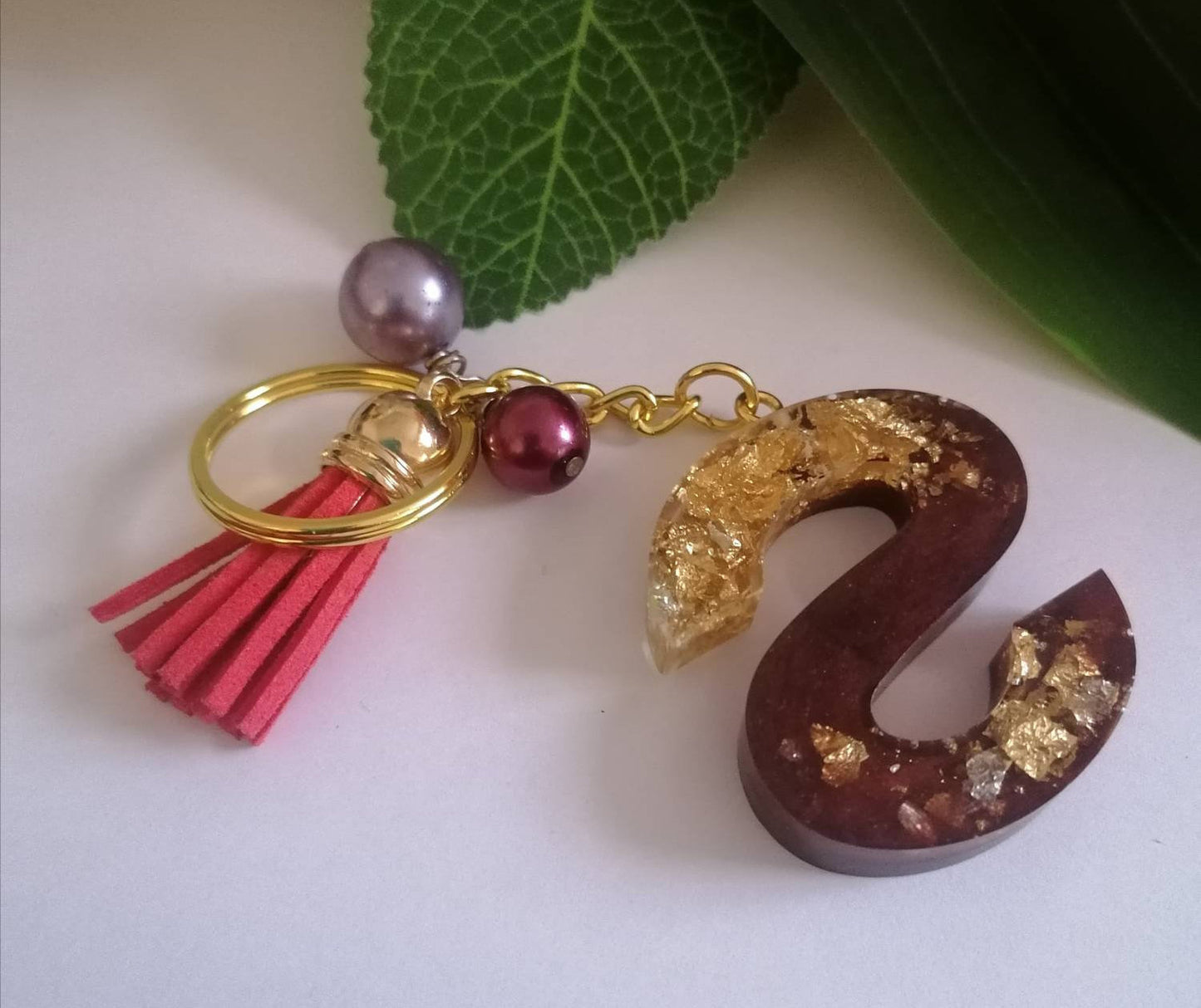 Personalised Letter S gold flake keyring