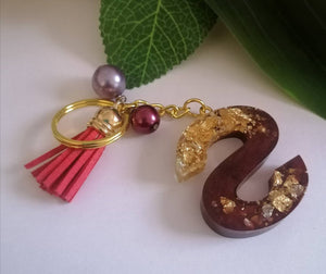 Personalised Letter S gold flake keyring