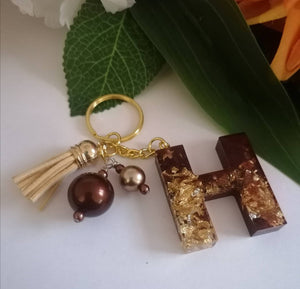 Personalised Letter H gold flake keyring