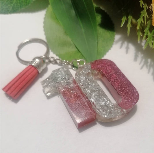 Personalised Number 10 glitter keyring