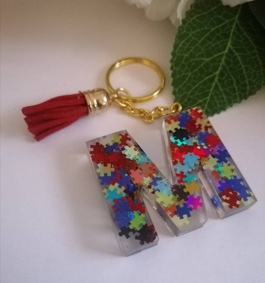 Autism Letter M gold keyring