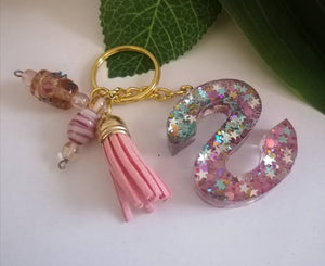 Personalised Letter S glitter bead keyring