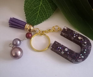 Personalised Letter U glitter bead keyring