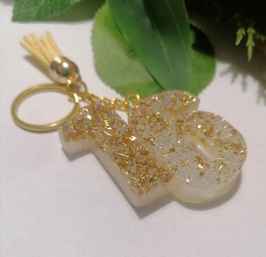 Personalised Number 16 glitter keyring