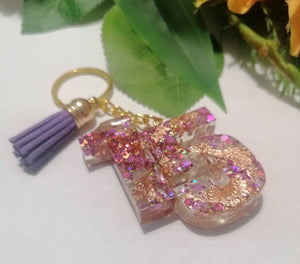 Personalised Number 15 glitter keyring