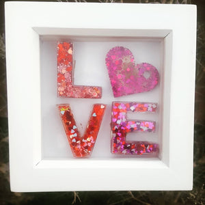 LOVE letters in box frame, Valentine gift, Resin art framed letters, LGBTQ gift