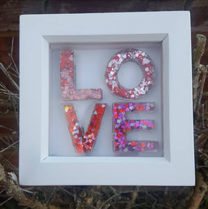 LOVE letters in box frame, Valentine gift, Resin art framed letters, LGBTQ gift