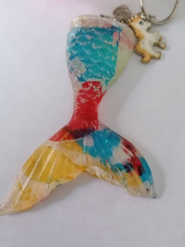 Mermaid Tail keychain with Charm - stocking filler - Custom order welcome - Any colour