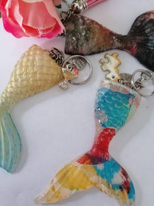 Mermaid Tail keychain with Charm - stocking filler - Custom order welcome - Any colour