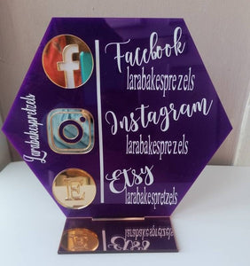 Hexagon Trio Social Media Sign, Business Social Media Sign