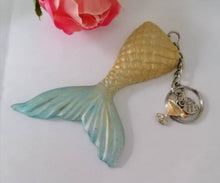 Load image into Gallery viewer, Mermaid Tail keychain with Charm - stocking filler - Custom order welcome - Any colour
