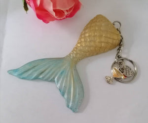 Mermaid Tail keychain with Charm - stocking filler - Custom order welcome - Any colour