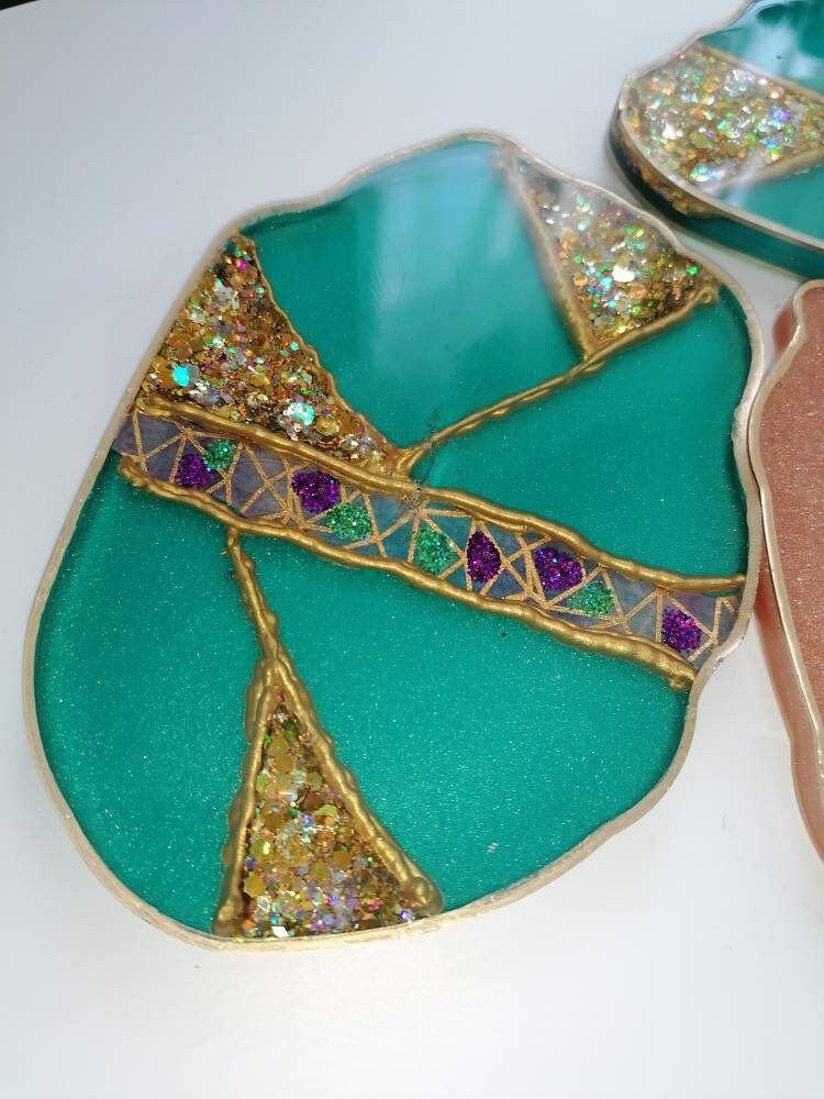 Triple Aqua Geode Coaster