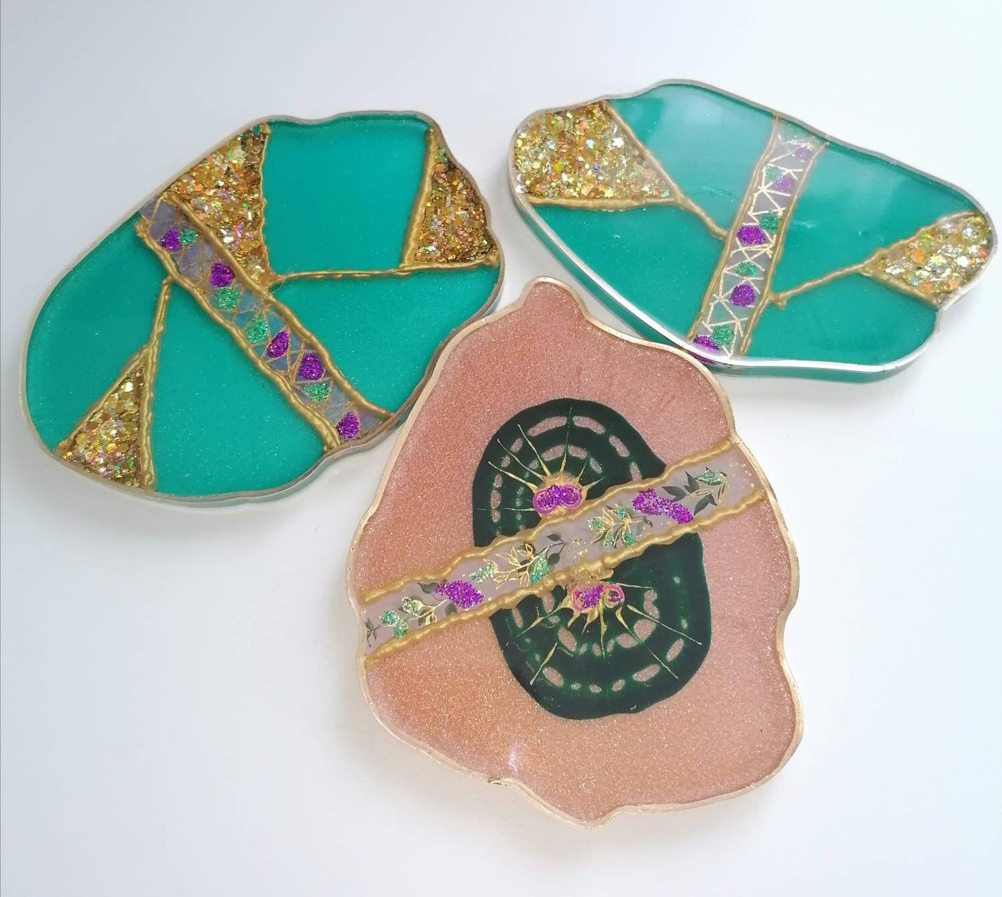 Triple Aqua Geode Coaster