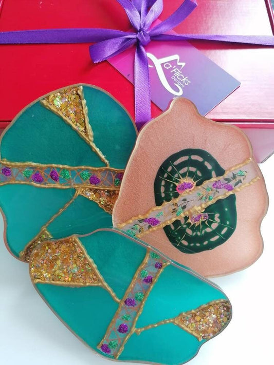 Triple Aqua Geode Coaster
